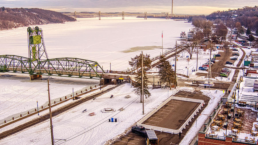 Frozen St Croix River Downtown Wintertime in Stillwater Minnesota Downtown Lights Photograph by Greg Schulz Pictures Over Stillwater
