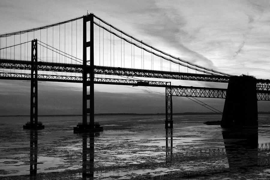 Frozen Waters Under the Bay Bridge in Black and White Photograph by Bill Swartwout