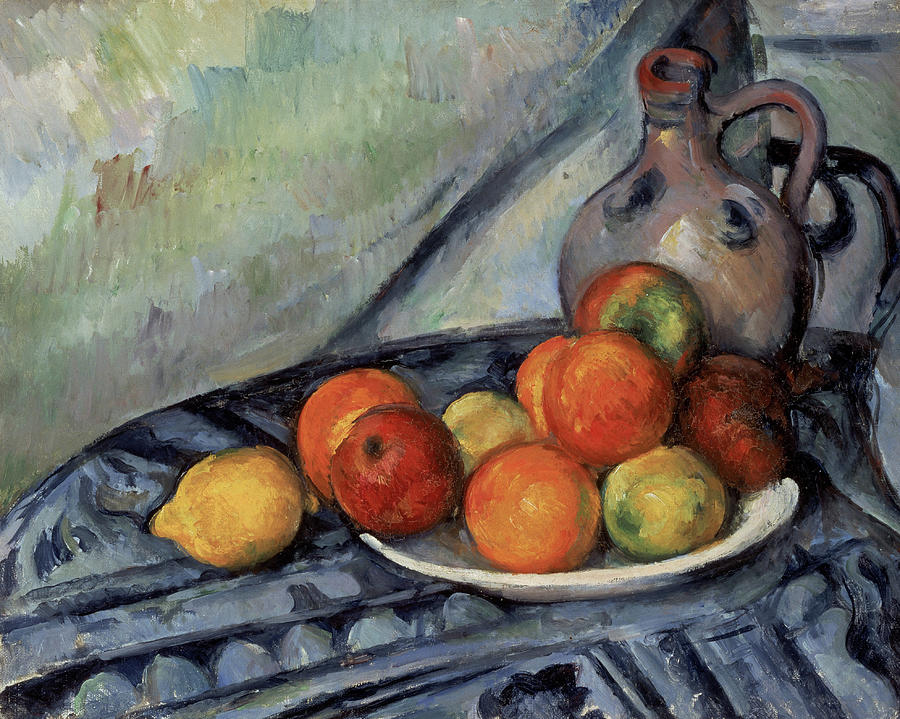 Fruit and a Jug on a Table, circa 1890 Painting by Paul Cezanne