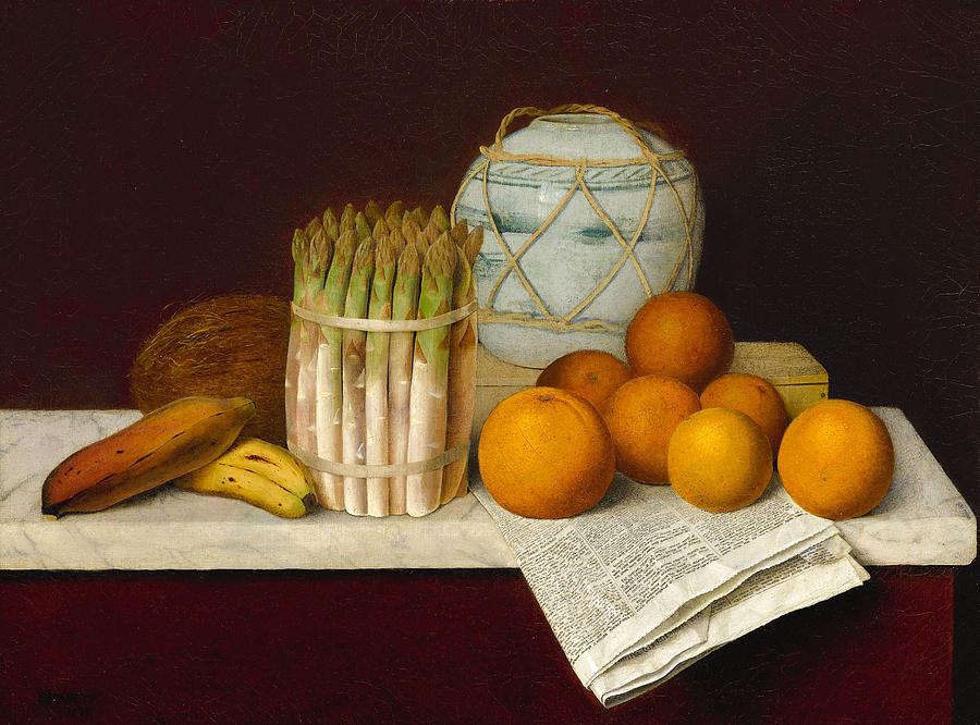 Fruit and Asparagus Painting by William Michael Harnett