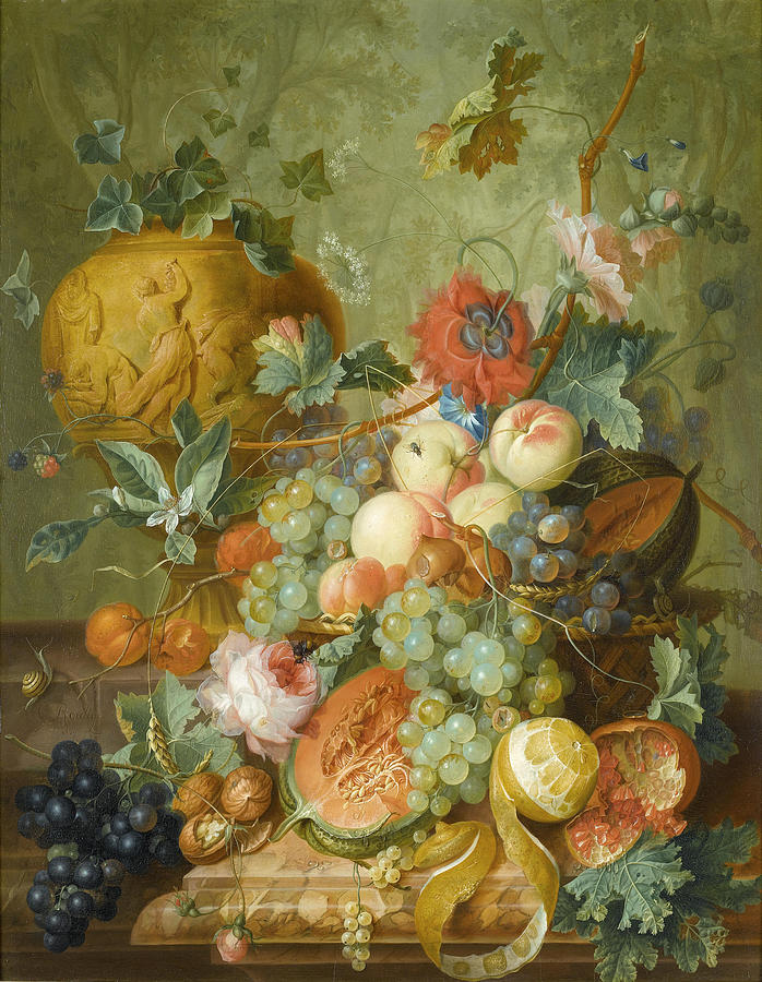 Fruit and flower still life Painting by Johannes Christianus Roedig