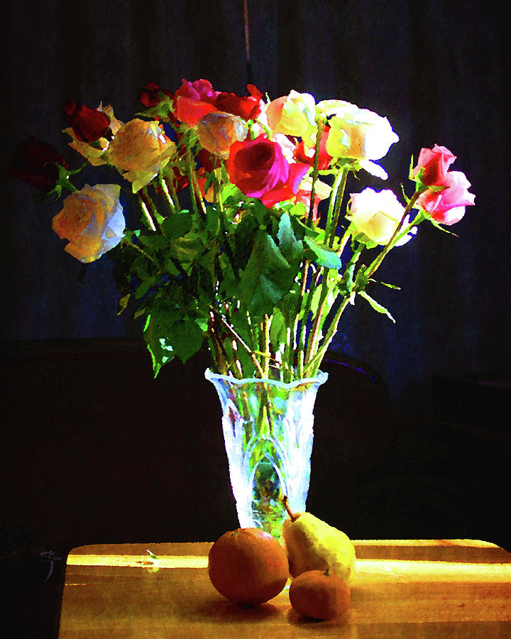Fruit and Roses Photograph by Timothy Bulone