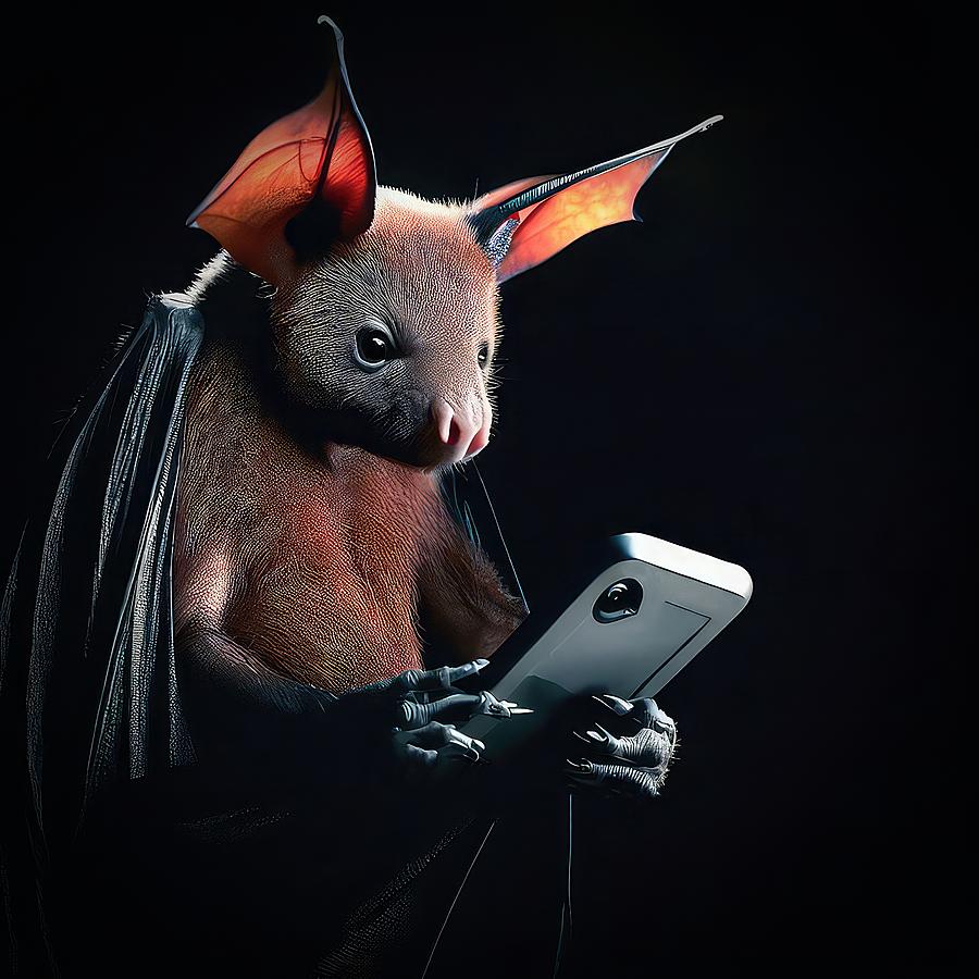 Fruit Bat on a Smartphone Digital Art by David Manlove