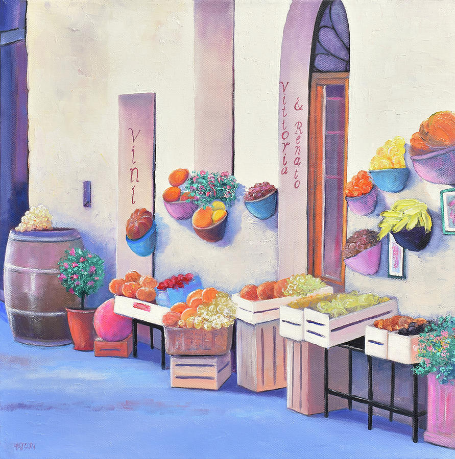 Fruit Market in Tuscany painting Painting by Jan Matson