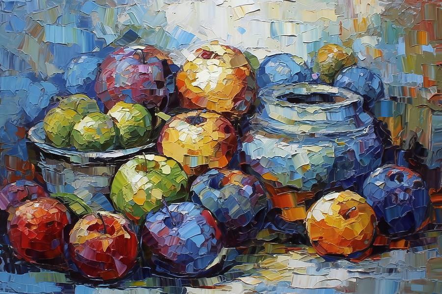 Fruit Medley in Cobalt Blue Digital Art by Caito Junqueira