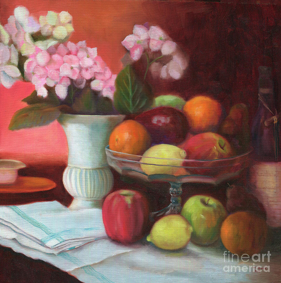 Fruit on Glass Dish I Painting by Marlene Book