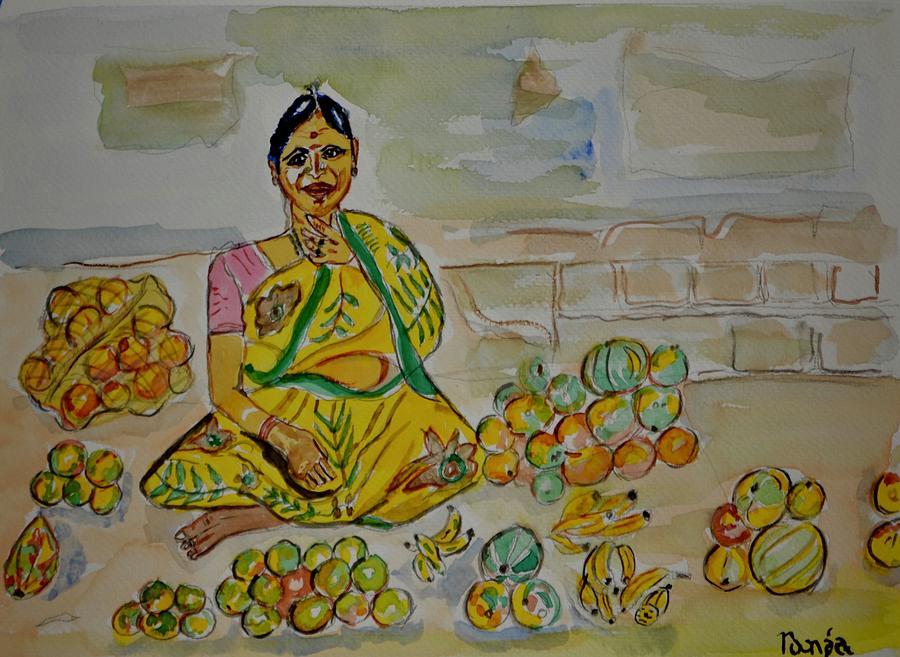 The Fruit Seller  Oil Color Painting by  Artist Kamal Nishad 2  Artist  Kamal Nishad
