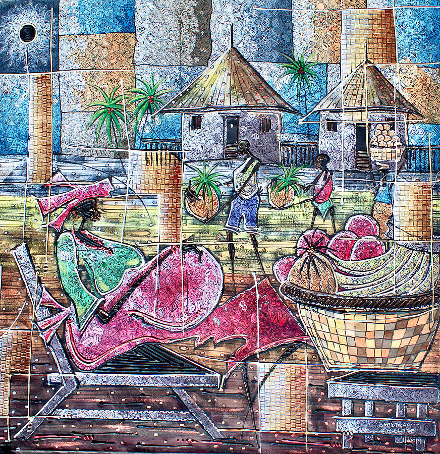 Fruit Selling Village Painting by Paul Gbolade Omidiran