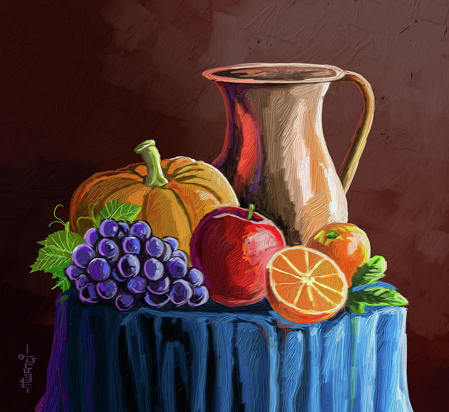 Flower Painting - Fruits and Pot by Anthony Mwangi
