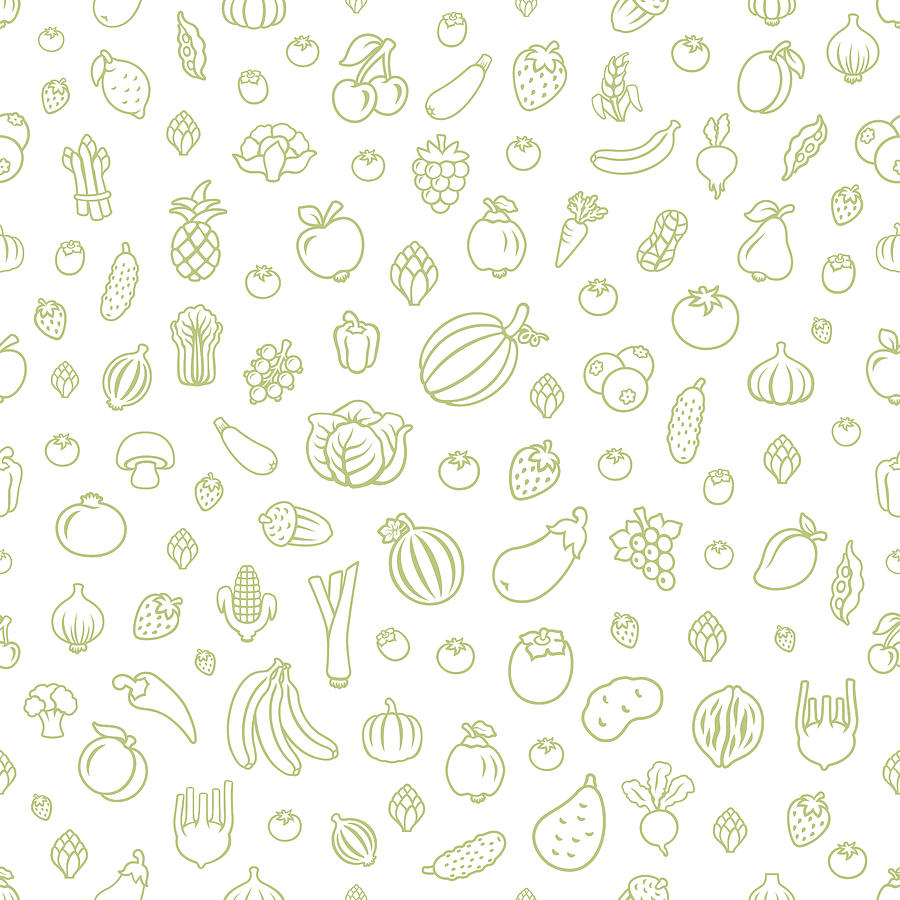 Fruits and Vegetables. Seamless Pattern Drawing by AlonzoDesign