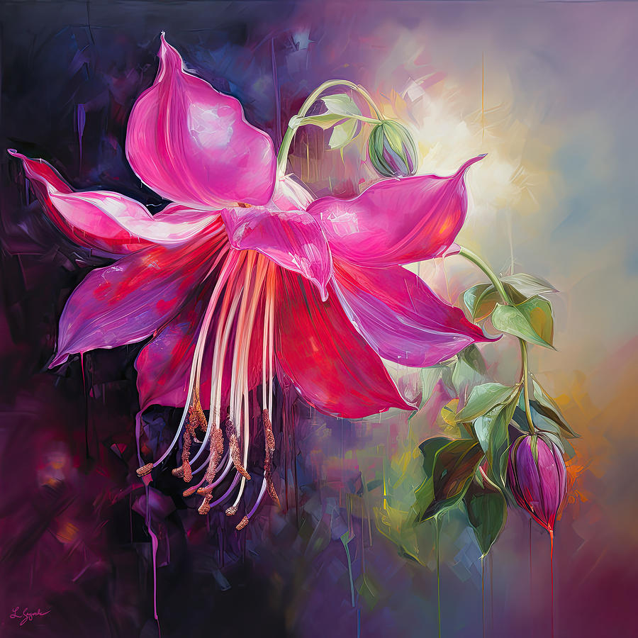 Fuchsia Flower Artwork - Pink Art Painting by Lourry Legarde