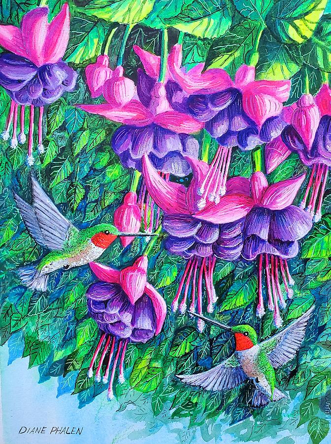 Fuchsia Frolic Painting by Diane Phalen