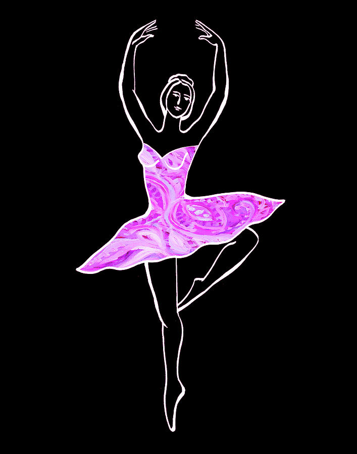 Fuchsia Pink Ballerina Silhouette On Black  Painting by Irina Sztukowski