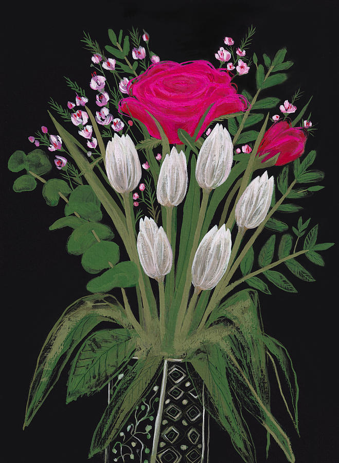 Flower Painting - Fuchsia Rose And Tulips by Darkstars Art