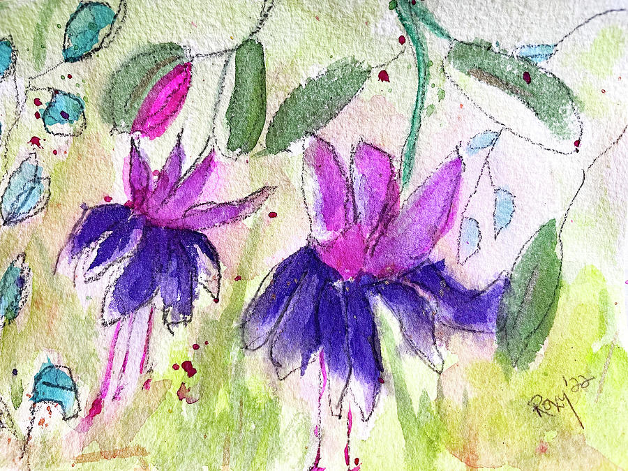 Fuchsias in the Garden Painting by Roxy Rich
