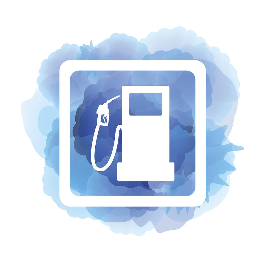 Fuel icon on blue color watercolor pattern background Drawing by Simon2579