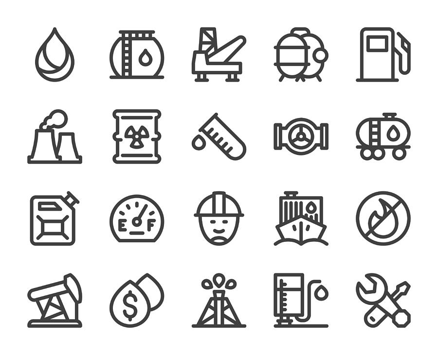 Fuel Industry - Bold Line Icons Drawing by Rakdee