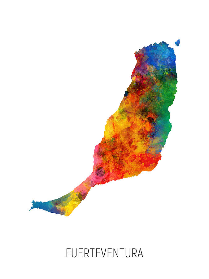 Fuerteventura Watercolor Map #11 Digital Art by Michael Tompsett