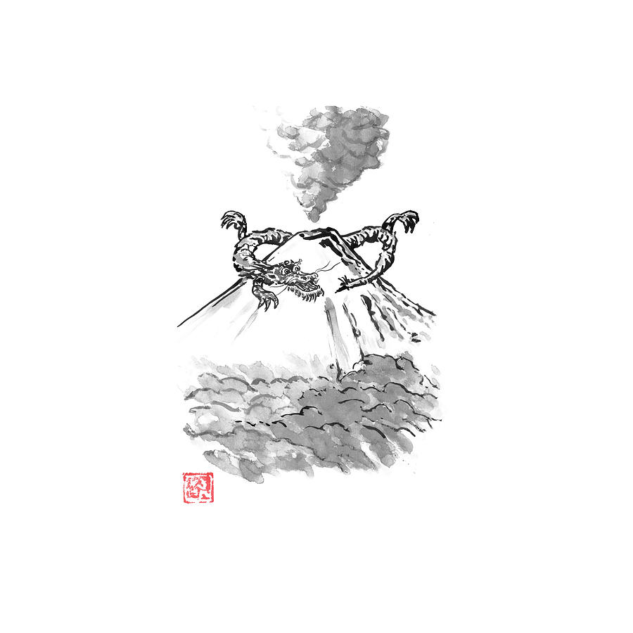 Dragon Drawing - Fuji Dragon by Pechane Sumie