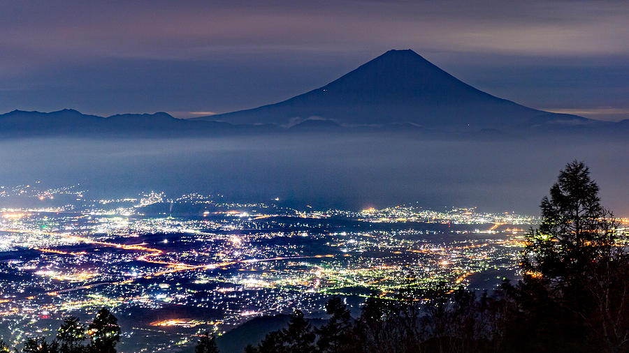Fuji night view from Mt.Amari Photograph by I love Photo and Apple.