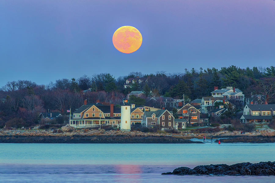 Full Beaver Moon Across Annisquam Harbor Lighthouse Photograph by Juergen Roth