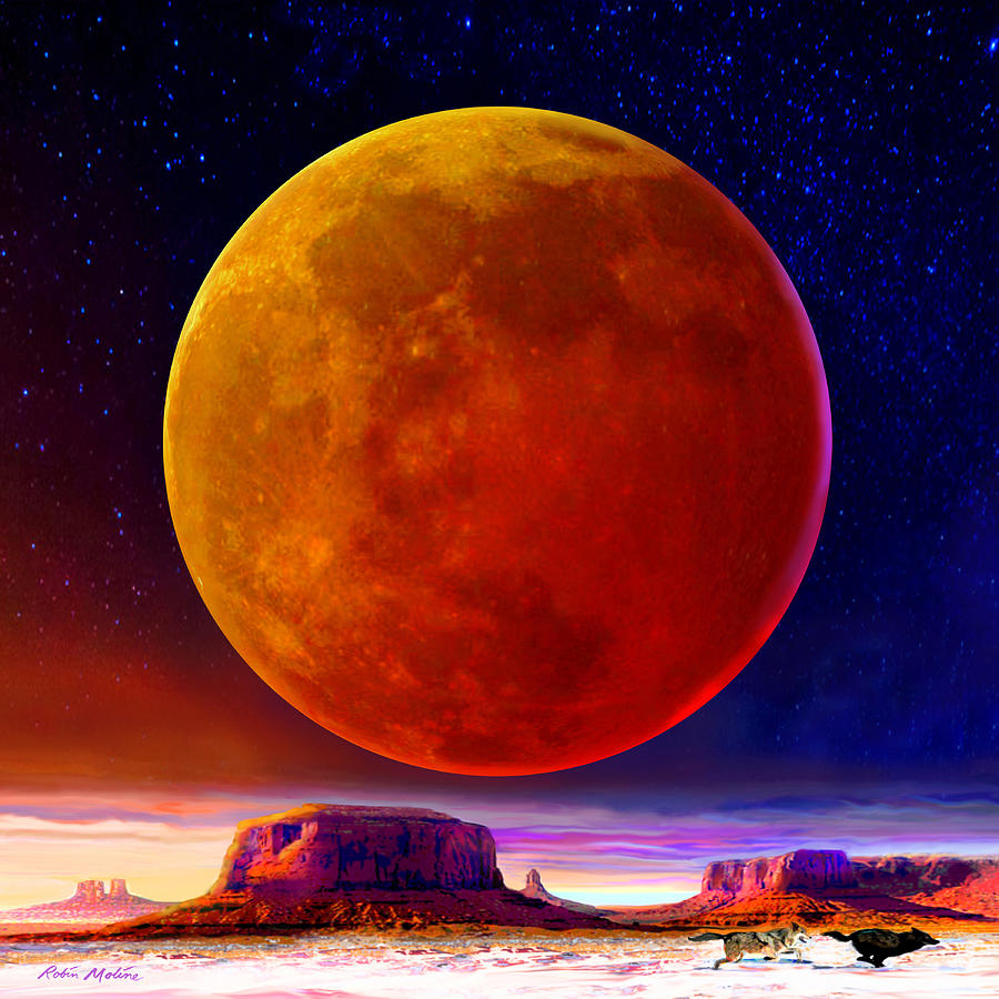 Full Blood Wolf Moon  Digital Art by Robin Moline