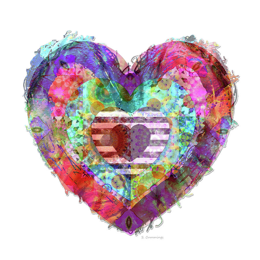 Full Color Love Colorful Heart Art Painting by Sharon Cummings