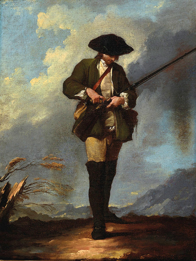 Full length portrait of a hunter Painting by Jean Barbault