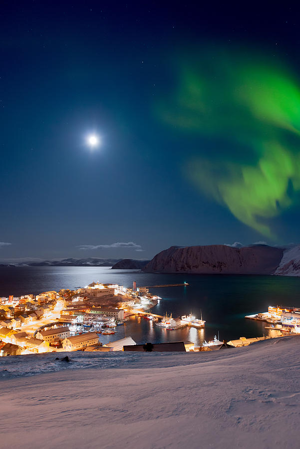 Full Moon And Aurora Borealis In Northern Norway Photograph By Jon Lundal