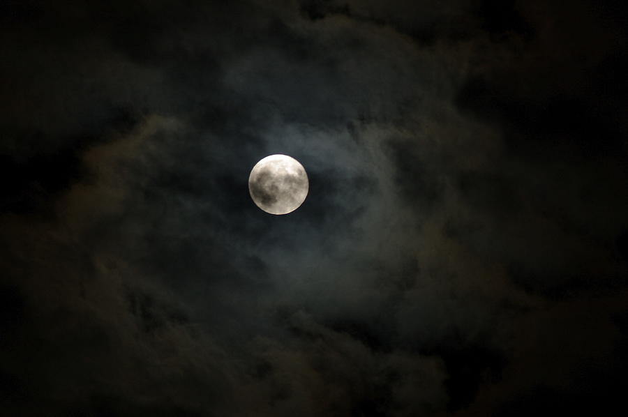 Moon Photograph - Full moon and clouds by Sherri Leath
