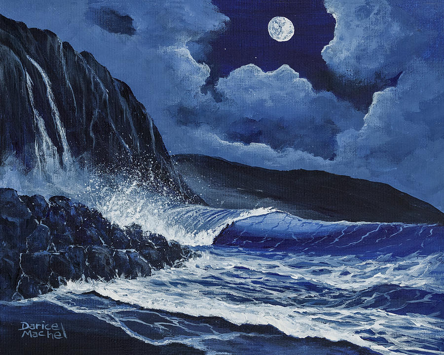 Full Moon and Waterfalls Painting by Darice Machel McGuire