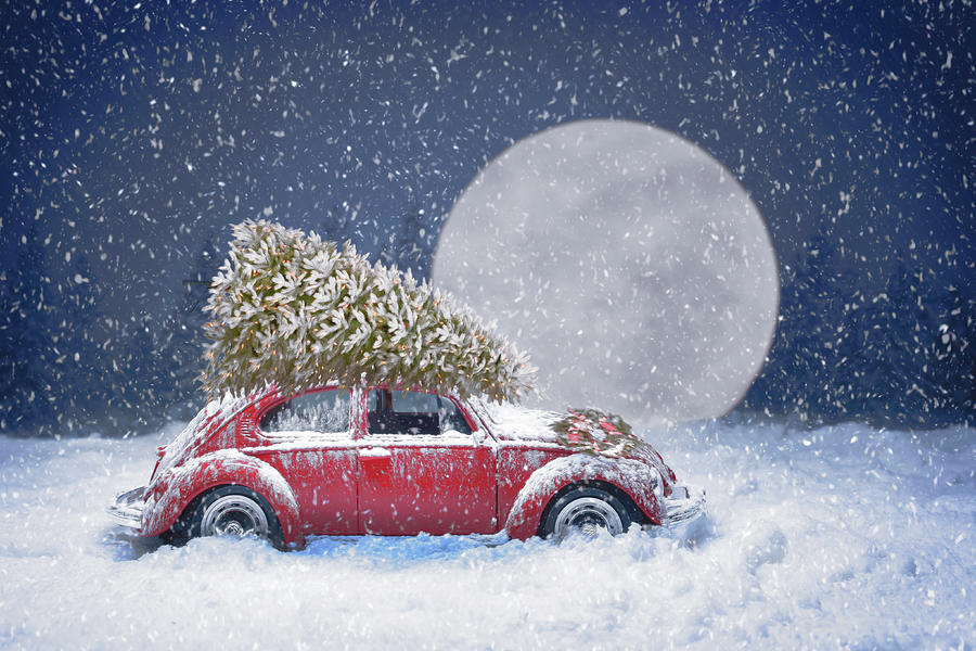 Full Moon at Christmastime Painting Digital Art by Debra and Dave Vanderlaan