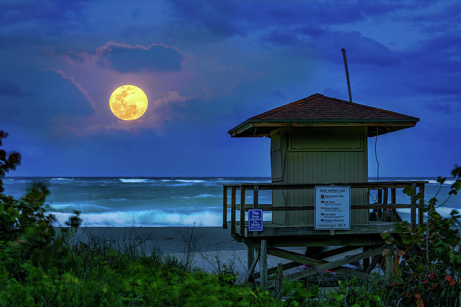 Full Moon at Jupiter Beach Atlantic Ocean Photograph by Kim Seng