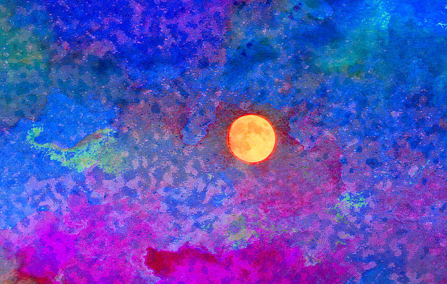 Daytime Full Moon Watercolor Digital Art by Russel Considine