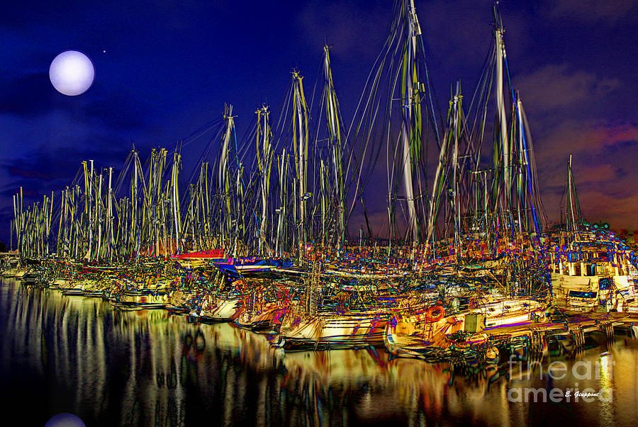 Fishing Mixed Media - Full Moon at The Pier by Elizabeth Giupponi Fishing Mixed Media - Full Moon at The Pier by Elizabeth Giupponi