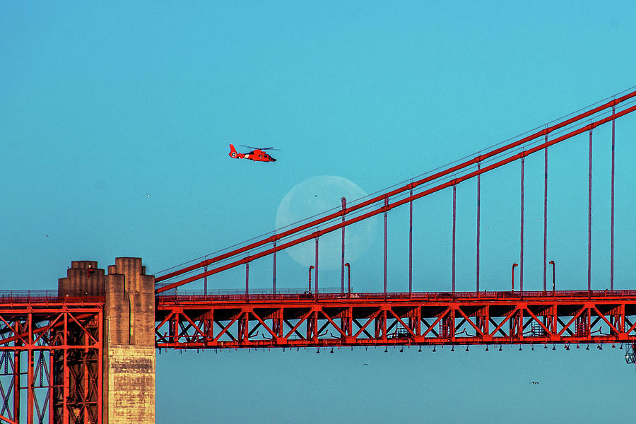 Full Moon Behind the Golden Gate Bridge Photograph by Ken Stampfer