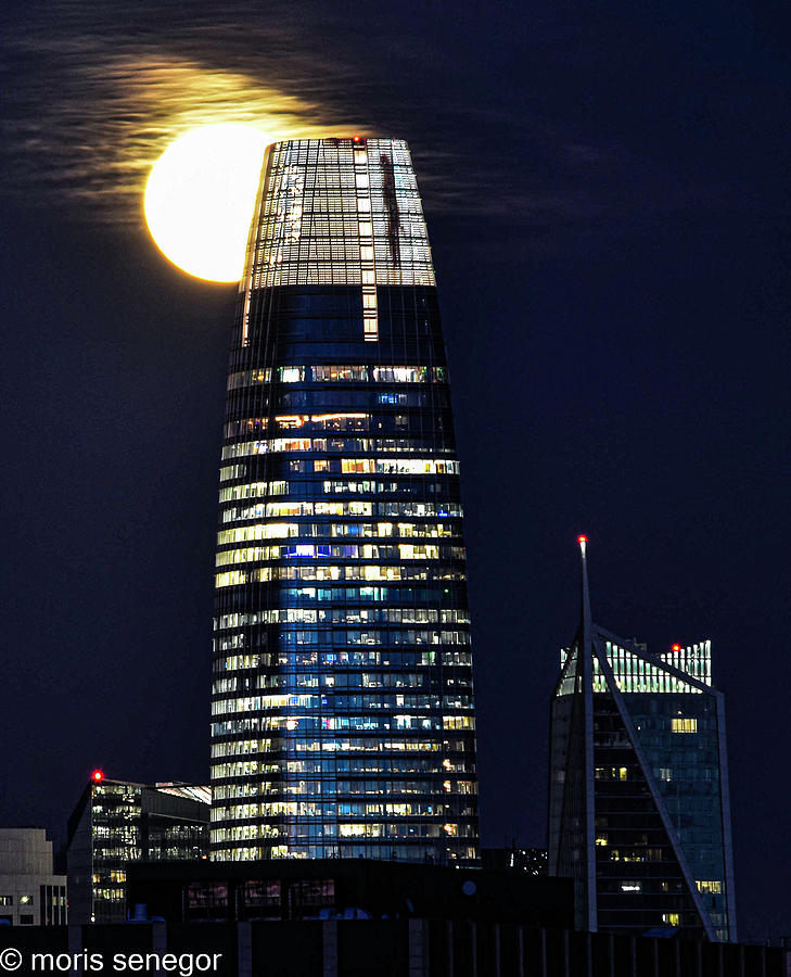 Full moon by Salesforce Building Photograph by Moris Senegor