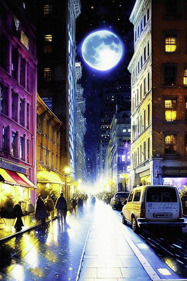 Full Moon City Lights Digital Art by David Dehner