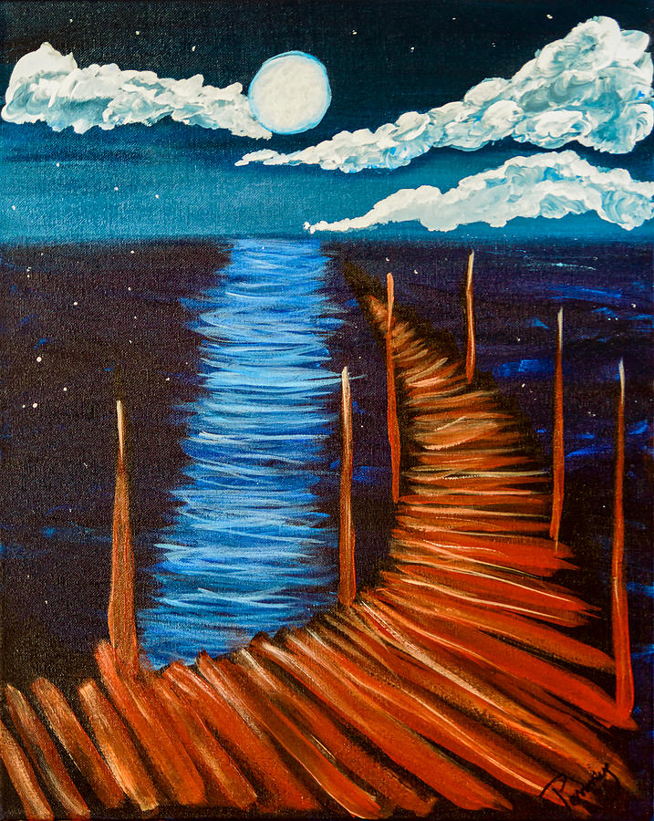 Full Moon Dock Scroll Painting