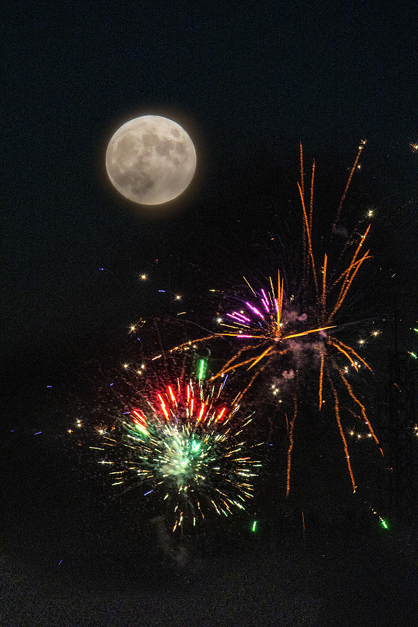 Full Moon Fireworks Display Photograph by Ron Miles Pixels