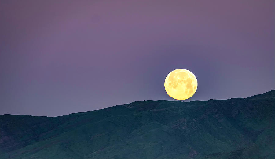 Full Moon Hovers Over Mountaintop Photograph by Lindsay Thomson