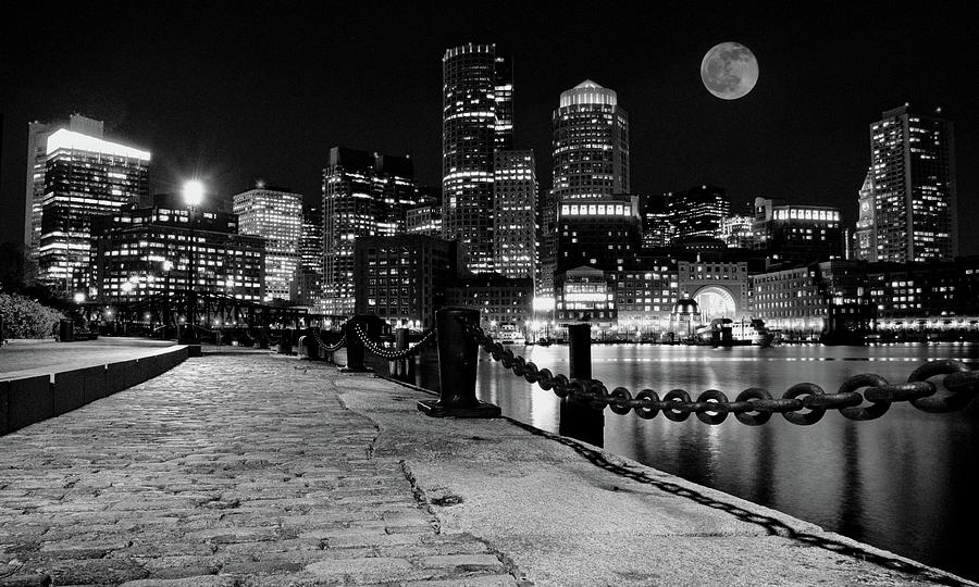 Full Moon in Boston Black and White Photograph by Frozen in Time Fine Art Photography