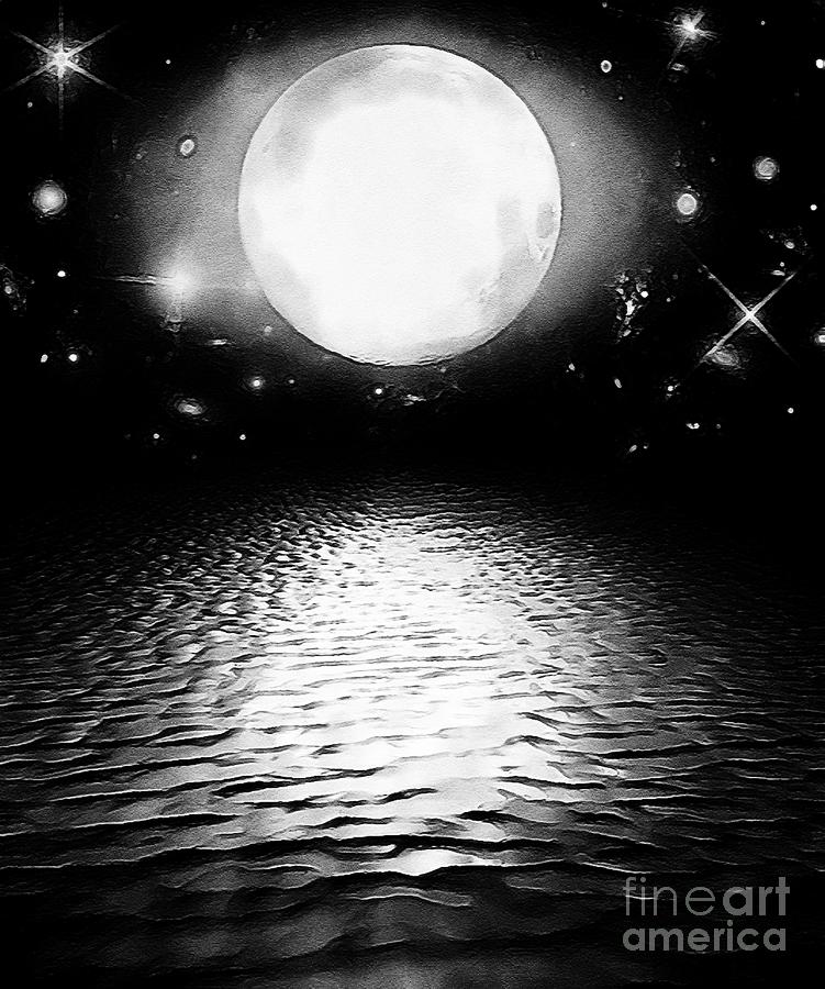 full moon black and white drawing