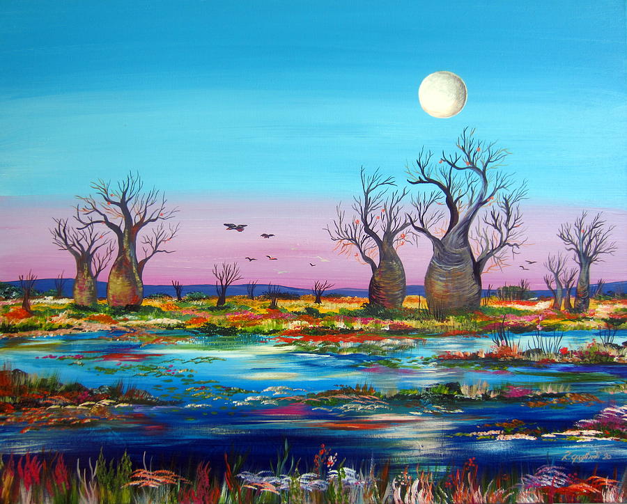 Full Moon in the Northern Territory Australia Painting by Roberto Gagliardi