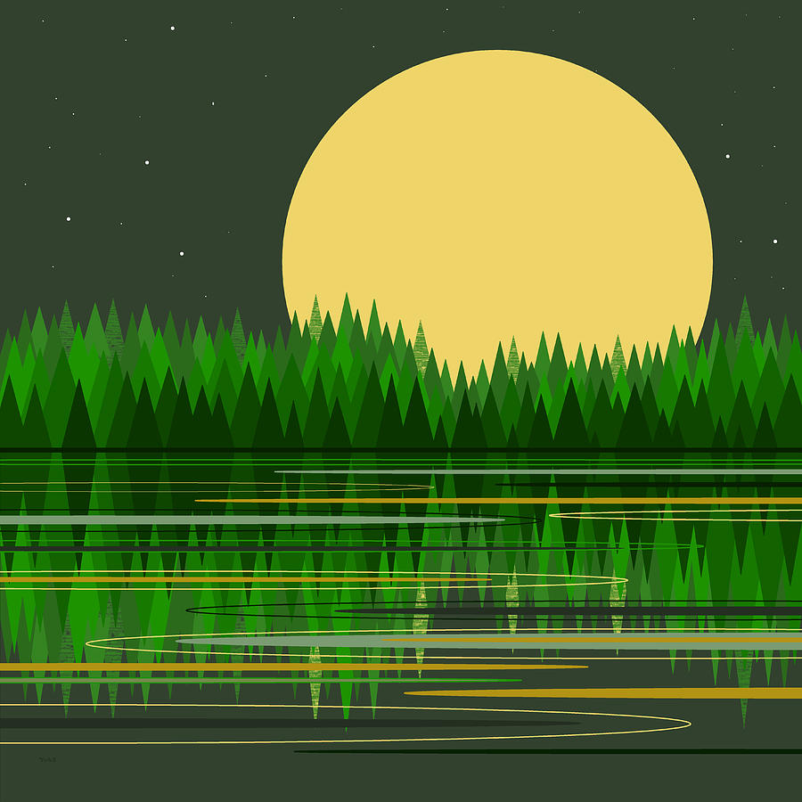 Full Moon in the Pines Digital Art by Val Arie
