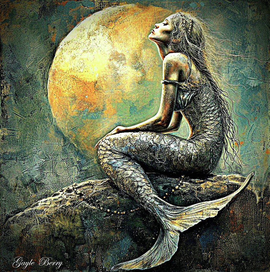 Mermaid Digital Art - Full Moon Mermaid by Gayle Berry