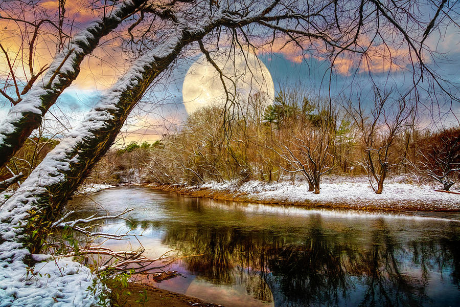 Full Moon on Christmas Eve at the River Photograph by Debra and Dave Vanderlaan