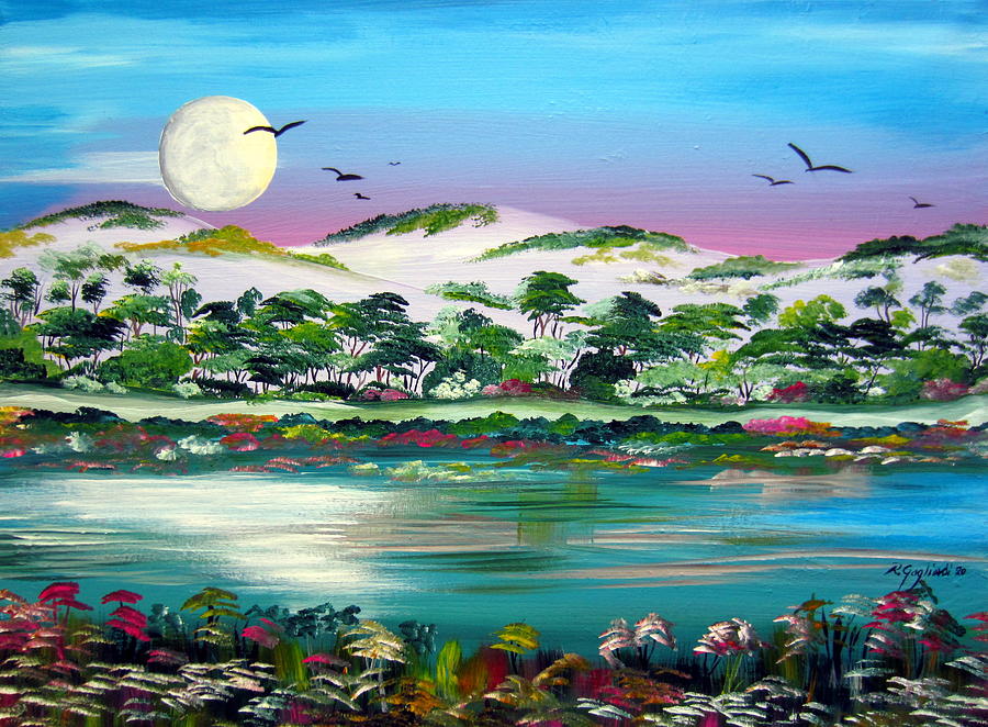 Full Moon on the White Dunes  Painting by Roberto Gagliardi