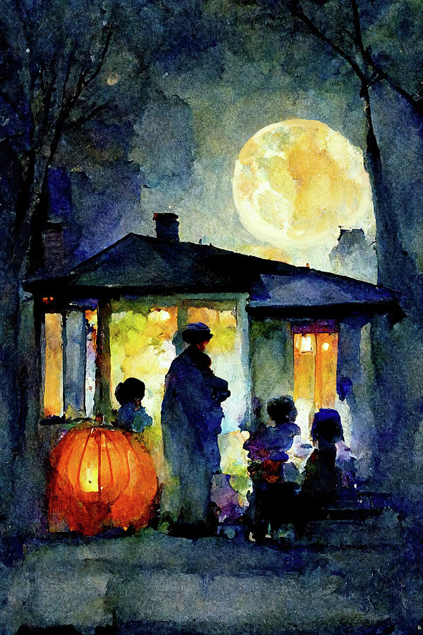 Full Moon On Trick Or Treat Night Digital Art by Mark Tisdale