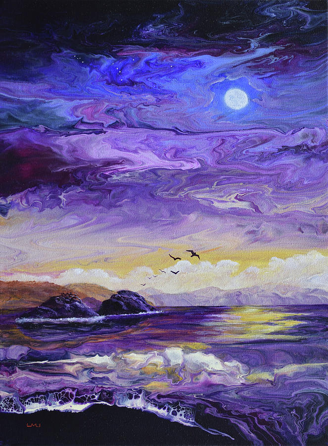 Full Moon Over a Purple Sea Painting by Laura Iverson